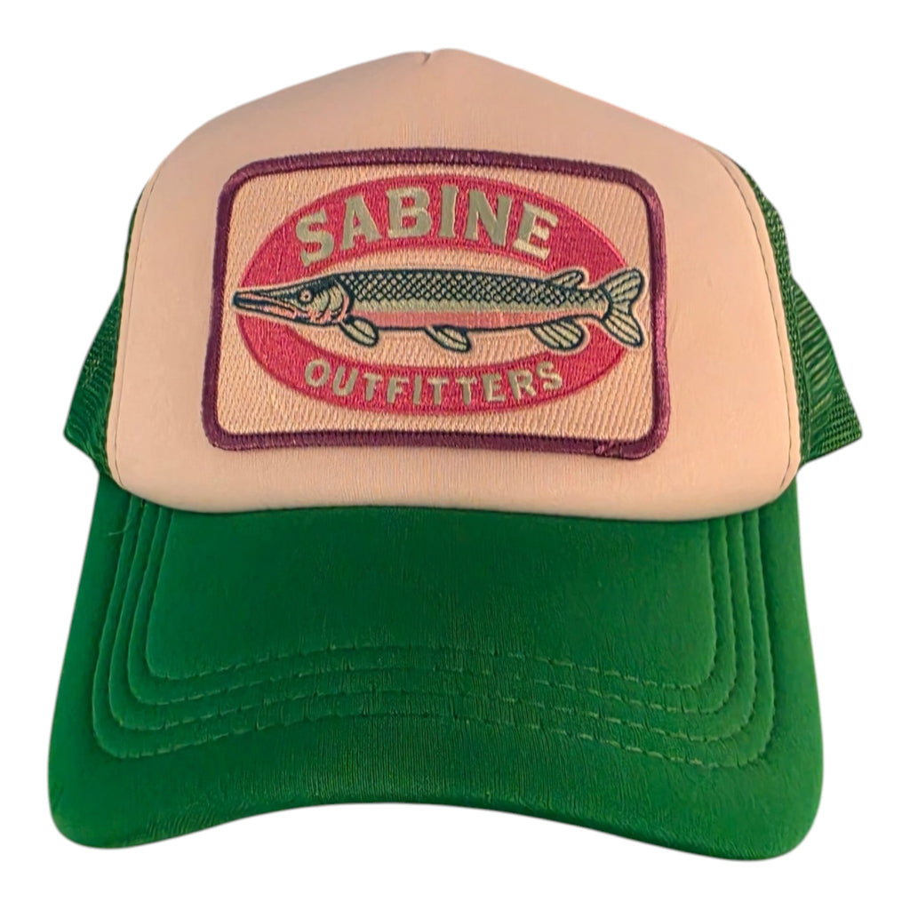 Sabine Outfitters Gar Patch Foam Trucker Hat – White/Green
