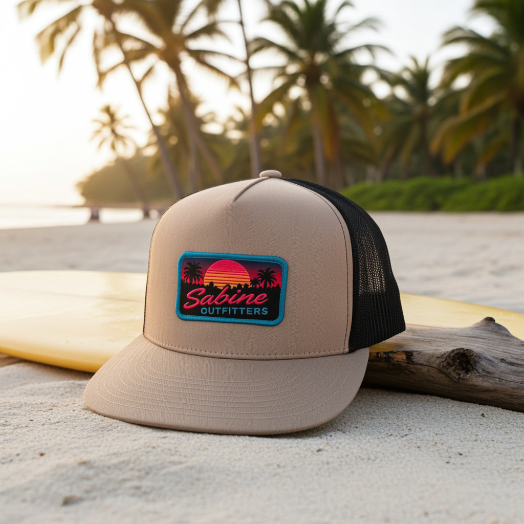 Sunset Flat Bill Trucker Hat - Silver/Black