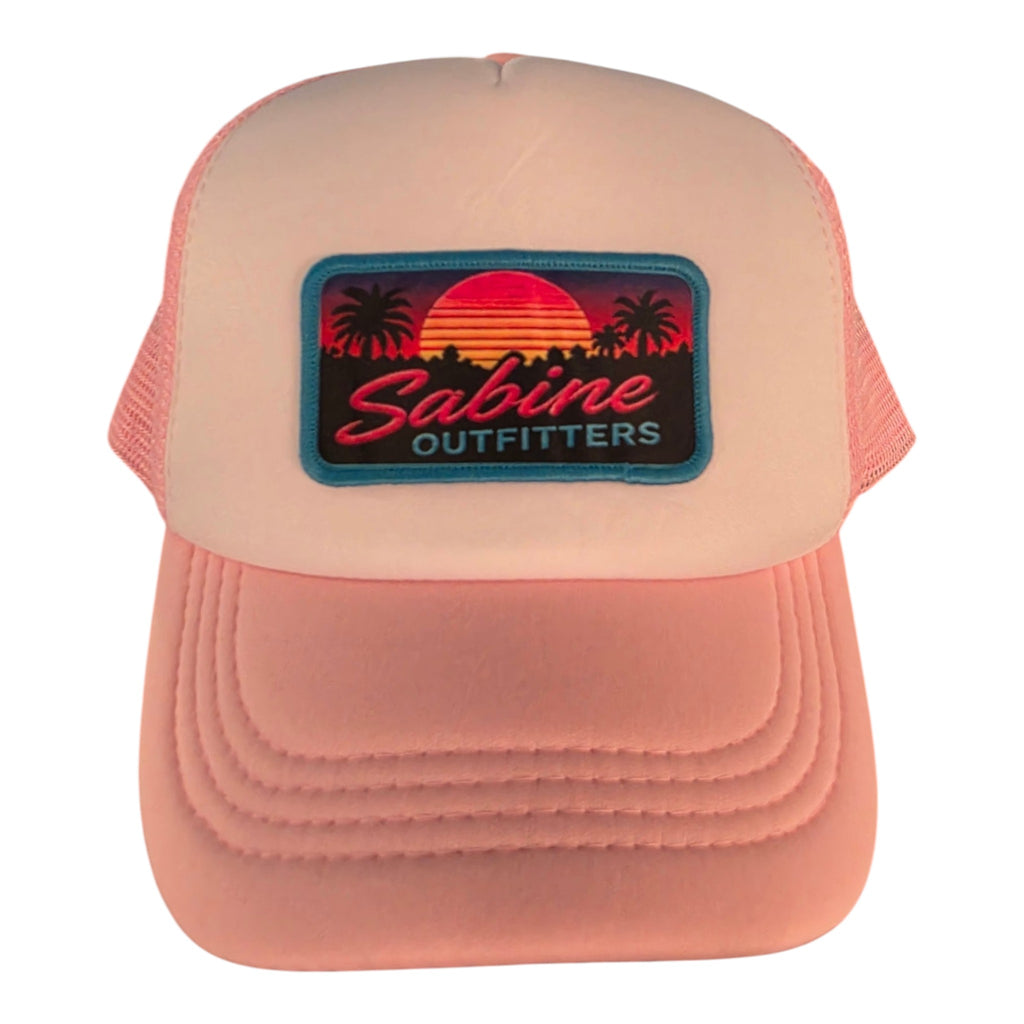 Sabine Outfitters Kids Sunset Patch Foam Trucker Hat – White/Pink
