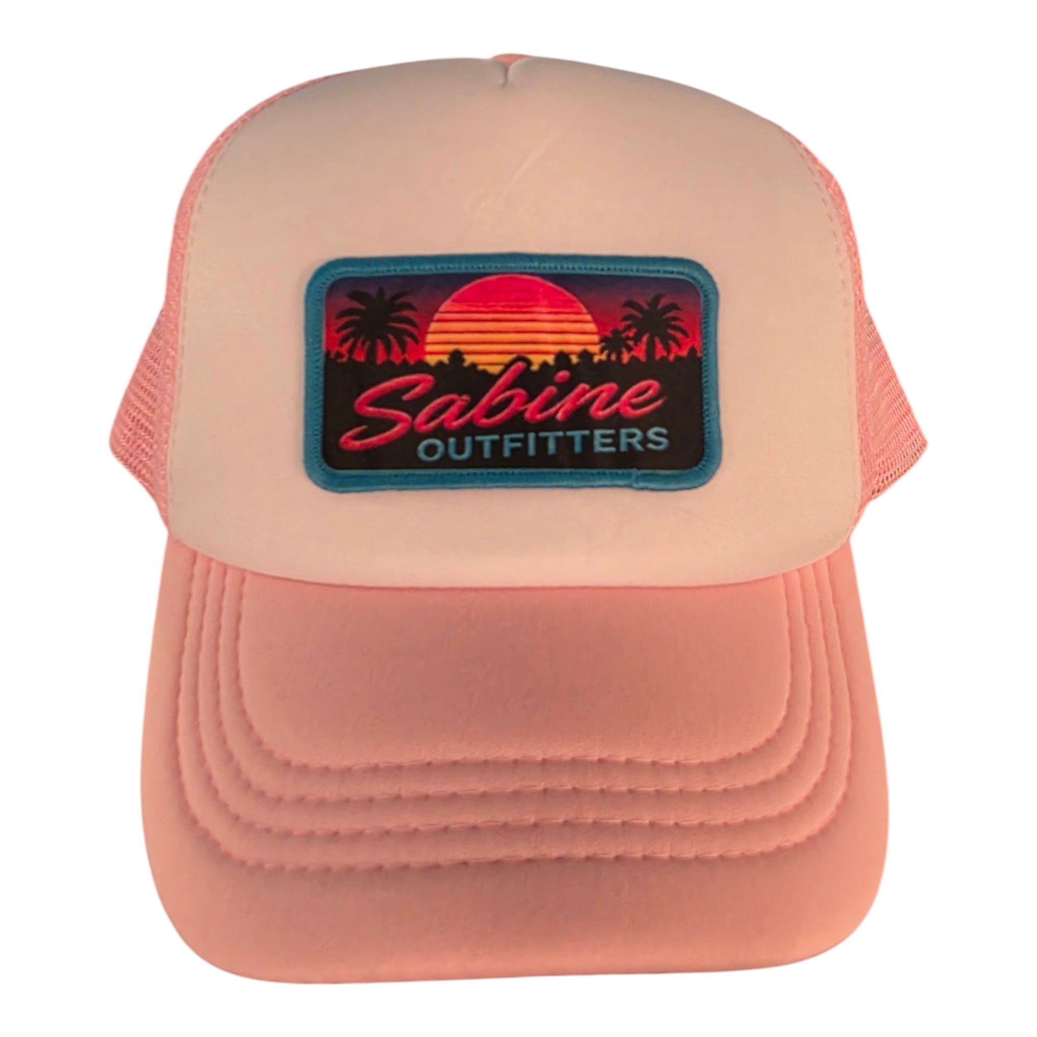 Sabine Outfitters Kids Sunset Patch Foam Trucker Hat – White/Pink