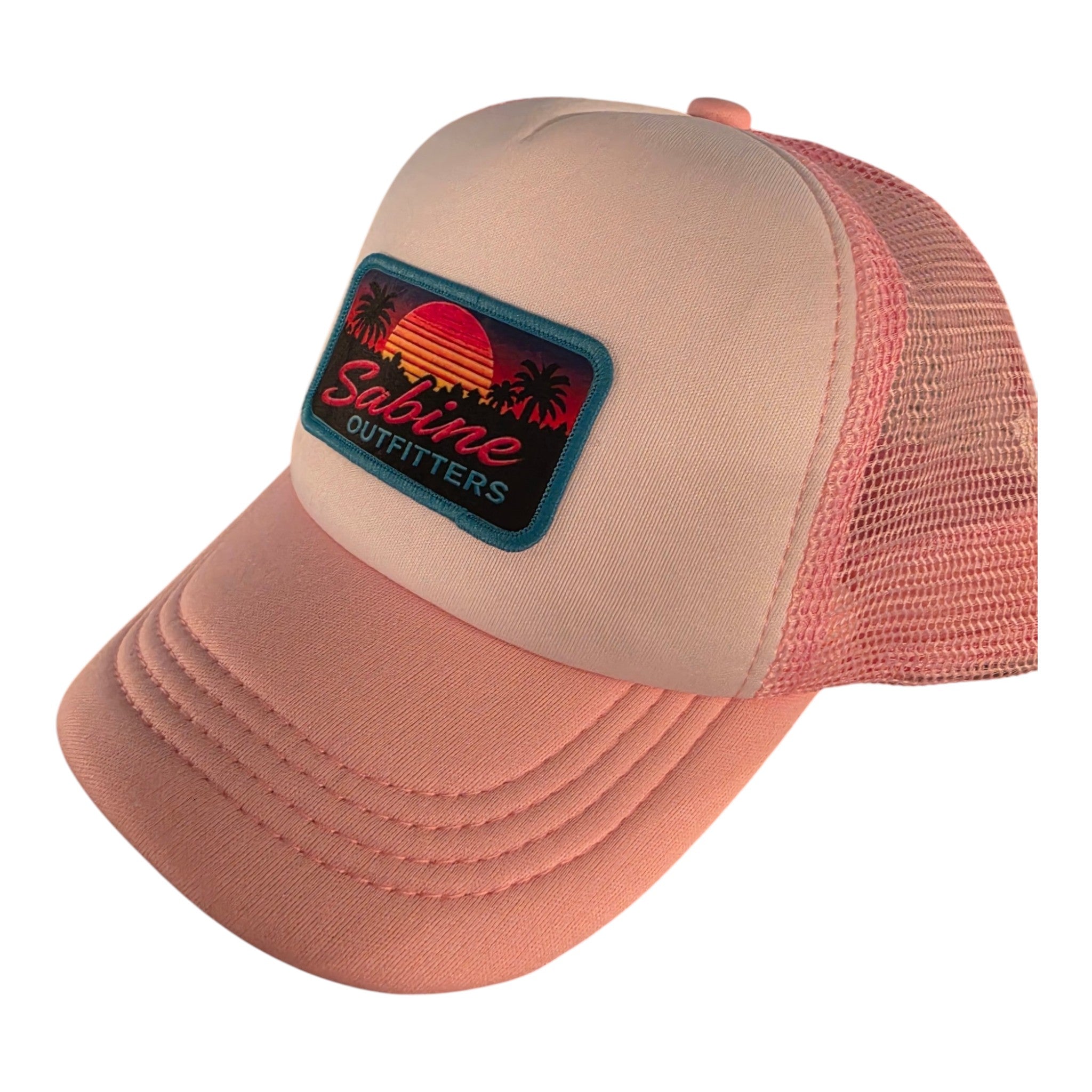 Sabine Outfitters Kids Sunset Patch Foam Trucker Hat – White/Pink