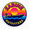 Sabine Outfitters Retro Boat Sunset Sticker – 2.5" x 2.5" Waterproof Vinyl Decal