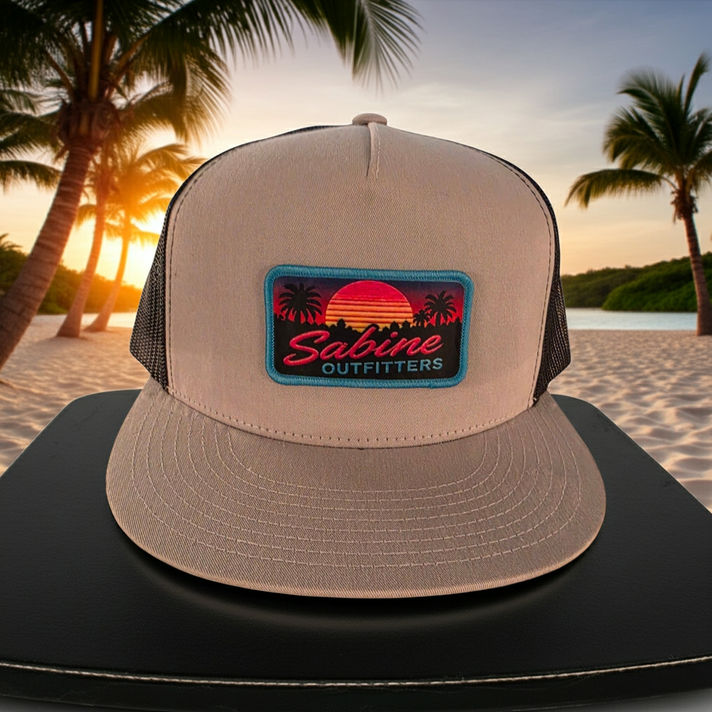 Sunset Flat Bill Trucker Hat - Silver/Black