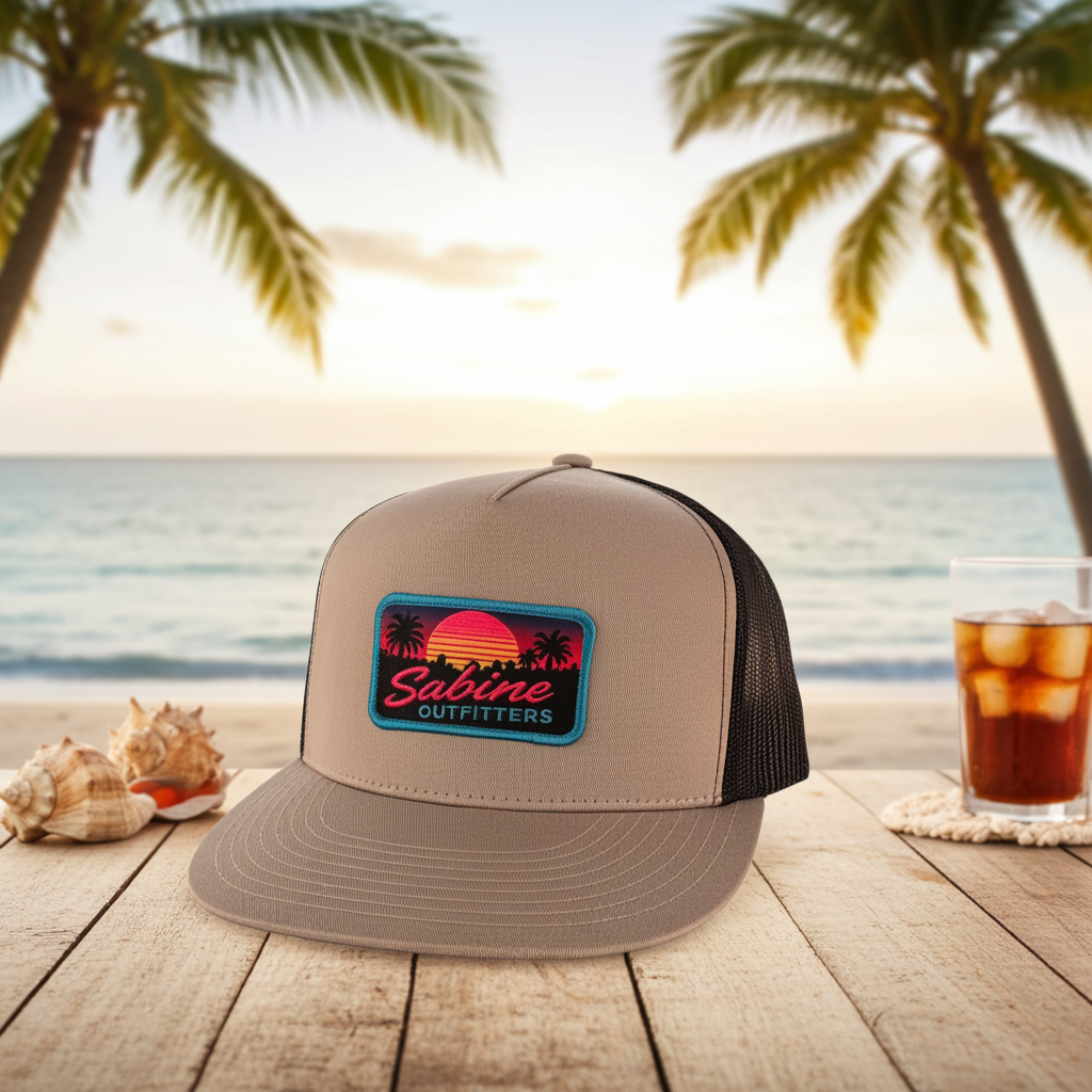 Sunset Flat Bill Trucker Hat - Silver/Black