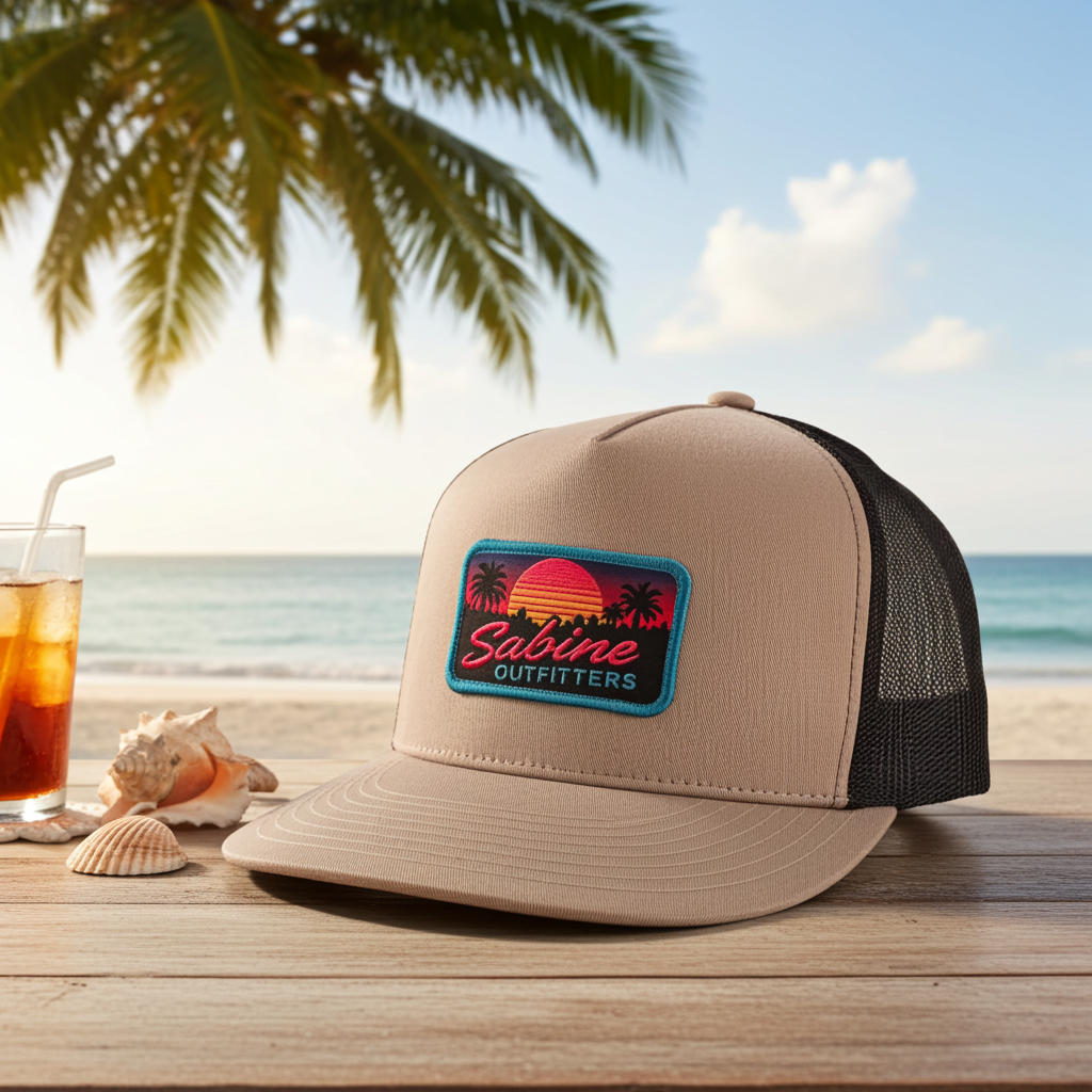 Sunset Flat Bill Trucker Hat - Silver/Black