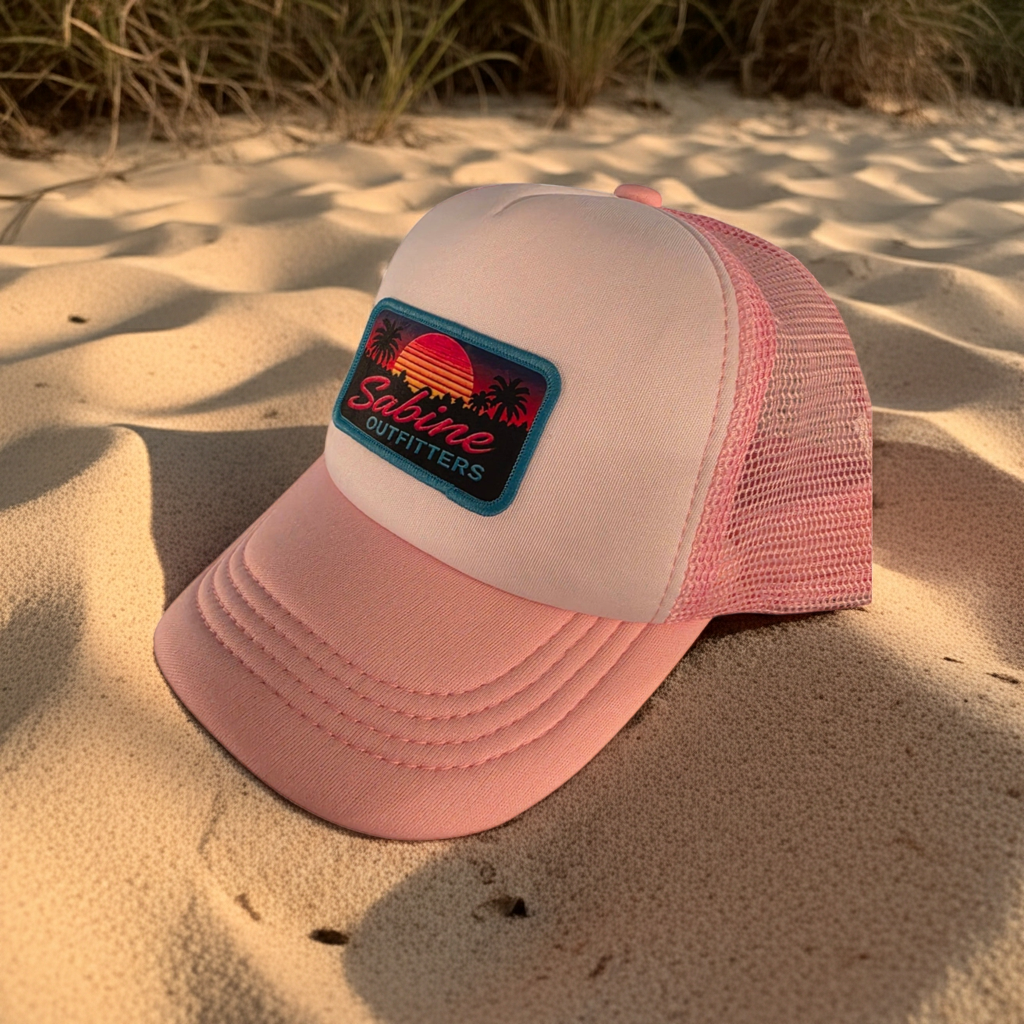 Retro Sunset Trucker Hat - Pink & White