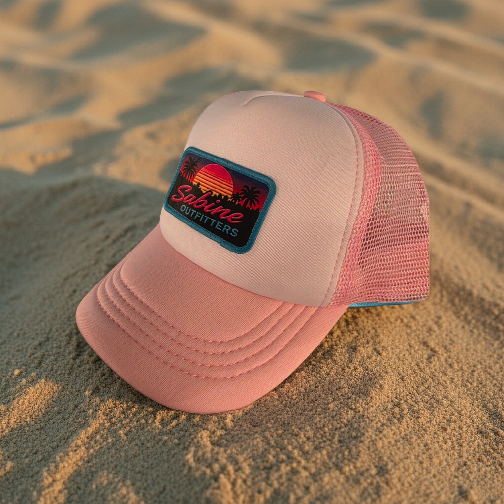 Retro Sunset Trucker Hat - Pink & White